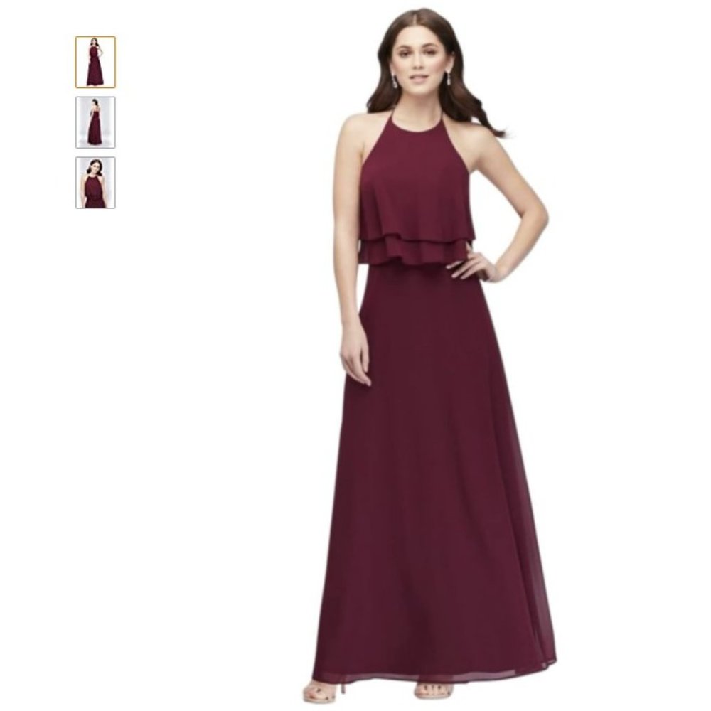 Burgundy Floor Length Dress - Reverie from David's Bridal -  Size 8